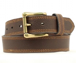 M and F Western Product N2710602 Men's Standard Belt in Brown Tumbled Cow with Triple Edge Stitch